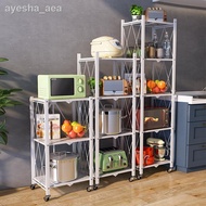 □5 Layer Kitchen Shelf folding multi layer pot rack / microwave oven storage rack with wheels movabl
