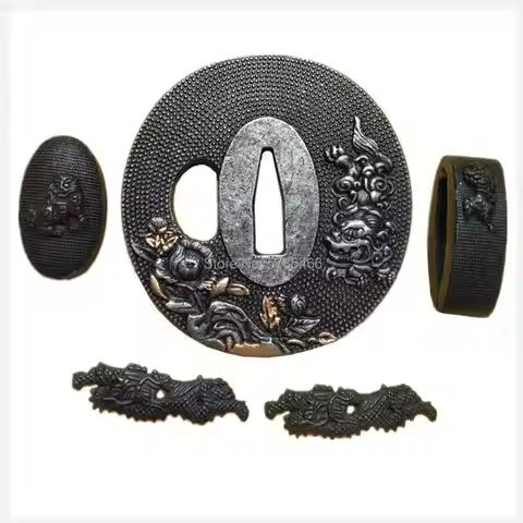 Set Lion Alloy Tsuba Guard For Japanese Samurai Sword Katana Fitting Accessories