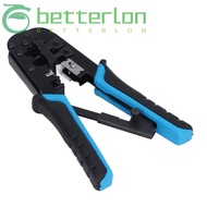 BETTER-LONTIME RJ45 Crimp Tool, 6 in 1 Built-in Wire Cutter and Stripper Modular Crimping Tool, All-