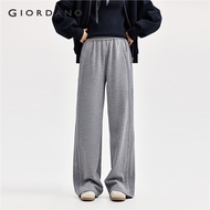 GIORDANO Women Pants Pleated Elastic Waist Stripe Pants Slant Pockets Wide Leg Relaxed Simple Fashio