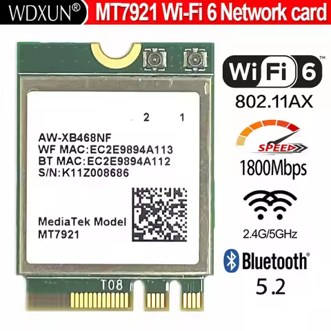 Wi-Fi 6 MT7921 wifi 6 1800M Bluetooth 5.2 wireless WIFI network card NGFF m.2 support windows10 / 11