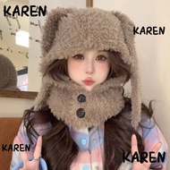 KARENGOODS Balaclava Caps, Warm Ear Protection Plush Bomber Hats, Cute Long Ears Winter Autumn Hats