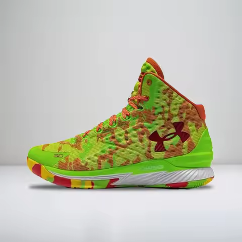 Under Armour Curry 1 Men, Trendy Niche High-End Non-Slip Durable High-Top Basketball Shoes, Red Gree