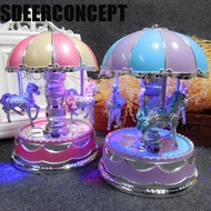 SDEERCONCEPT Carousel Music Box, Cartoon Exquisite Carousel Ornaments, Creative Plastic Gifts Lumino
