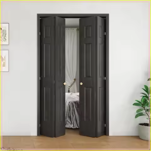 Bifold Closet Door 6-Lite Panel 48x80 Opening Double 24x80 MDF Folding Door with Hardware
