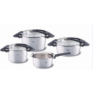Fissler Intensa 4-Piece Stainless Steel Saucepan Set with Metal Lids (2 Cooking Pots, 1 Stewing Pan,