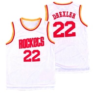 IMPORTED EMBROIDERY JERSEY BASKETBALL SHIRT CLASSIC HOUSTON ROCKETS 22 CLYDE DREXLER WHITE