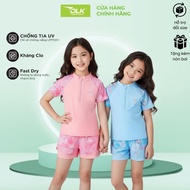 (Hat Included) Girls swimsuit short sleeves Elsa 2-layer shorts Sun protection, Stretch DLKKIDS for 