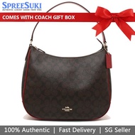 Coach Handbag In Gift Box Shoulder Bag Zip Shoulder Bag In Signature Canvas Brown Ruby Red # F29209