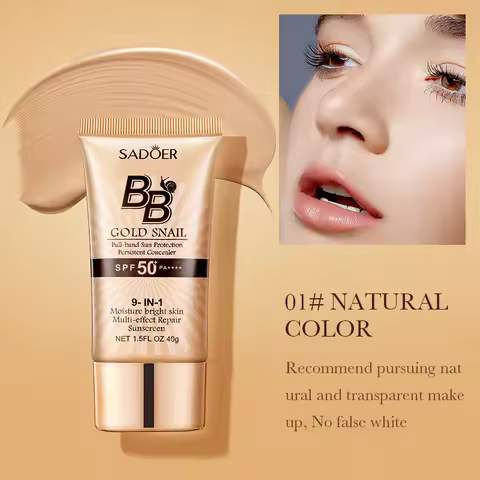 SADOER Gold Snail Sunscreen BB Cream Foundation Concealer Moisturizing Isolation Cream SPF50+PA+++ 4