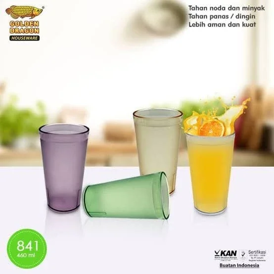 Gelas Minum Air Mika Akrilik Anti Pecah Tahan Panas Golden Dragon 460ML Drink Glass Gelas Unik Saji
