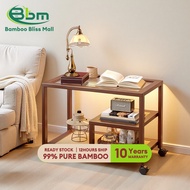 BBM Bamboo Trolley Cart Sofa Side Coffee Table With Wheels Meja Ruang Tamu Bedside Table 茶几