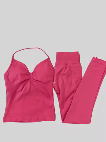 Impact V-Neck Cami Leggings Sets _ Longline Strappy Tank Top+High Stretch Seamless Leggings Women's 