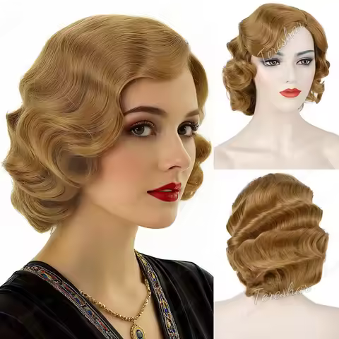 Synthetic Short Brown 1920s Wig for Women Gatsby Roaring 20s Finger Wave Party Full Vintage Wigs 192