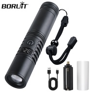BORUIT Led Zoom Flashlight Powerful Light Tactical Hunting Torch USB Rechargeable Hand Torch