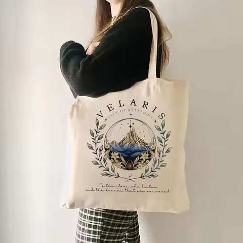90s ACOTAR Velaris Pattern Tote Bag Canvas Shoulder Bag For Daily Commute Women's Shopping Bag Trend