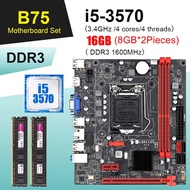 Kllisre B75 LGA 1155 Motherboard gaming kit with intel i5 3570 2*8GB DDR3 1600 processor and memory