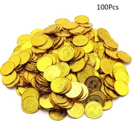 【 Youer】100ชิ้น/ถุงเหรียญปลอมสีทองที่ส่องแสงโจรสลัดเหรียญพลาสติกปาร์ตี้ของเล่นสกุลเงิน