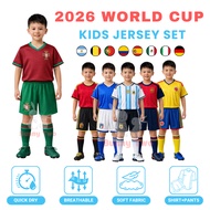 2026 World Cup Jersi Budak Kids Jersey Football Set Portugal Argentina Germany Kids Sportswear
