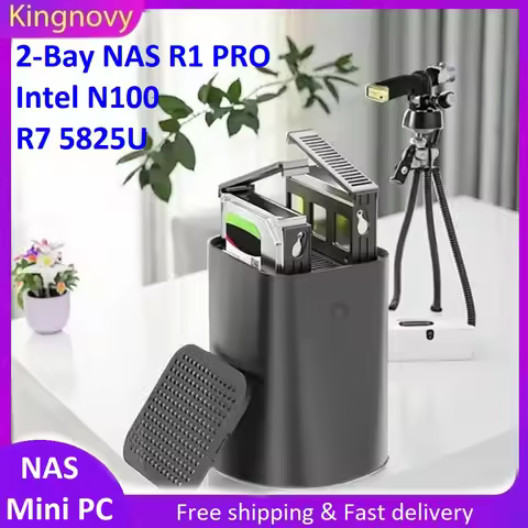 Kingnovy 2-Bay NAS Mini PC AMD Ryzen 7 5825U Mini Firewall Computer Media Home Server Network Storag