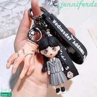 JENNIFERDZ Addams Family Keychain, Silicone Action Figure Wednesday Keyring, Bag Keyring Thing Hand 