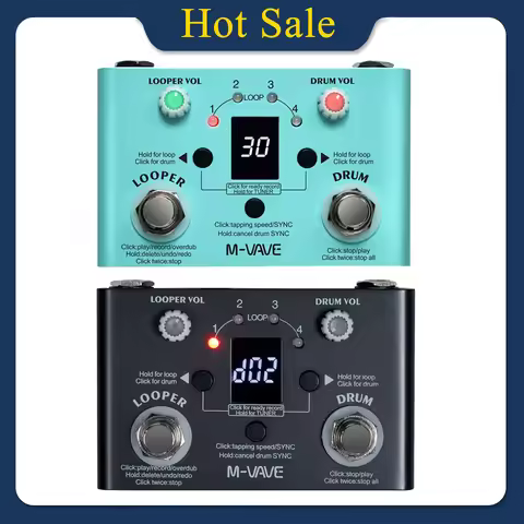 M-VAVE Lost Tempo V2 Drum Machines & Looper Pedal Built-in 30 Drums 11 Mins Recoding Time High Preci