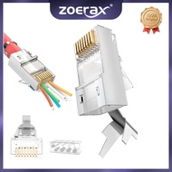 ZoeRax Shielded RJ45  Cat7 Cat6A Pass Through connectors - 3 Prong 8P8C 50U Gold Plated 2-Piece(Load