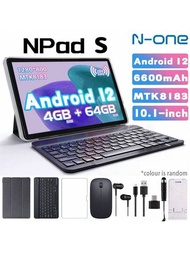 N-one Npad S Android 12平板電腦/ Mtk8183 2.0ghz處理器/ 4gb Ram+64gb Rom/ 10.1吋1280*800 Ips屏幕/ 5g Wifi/ 6600mah電池/ Type-c接口/ 2mp+8mp相機/ 免費附送真皮套, 鍵盤, 傳輸線, Otg線, 耳機, 鼠標, 鋼化玻璃屏幕保護貼, 數位筆, 支架(不附適配器)