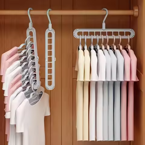 1Pc 9-Hole Space-Saving Clothes Hanger, Foldable Durable Closet Organizer for Shirts, Pants, Bags & 