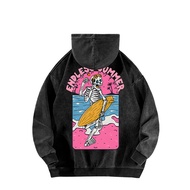COD Fashion Unisex Cotton Washed Hoodie Endless Summer Skull Surf Print Casual Washed Pullover Long 