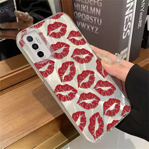 Red Lips Pattern Design IMD Case For Vivo V40 V30 V29 V27 V25 V23 V21 S10E Shockproof Feather Yarn S