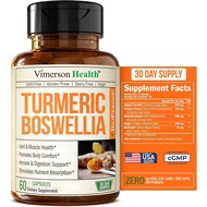 Turmeric Curcumin Supplement with Boswellia Serrata, Ginger Root, Organic Turmeric Powder & Black Pe