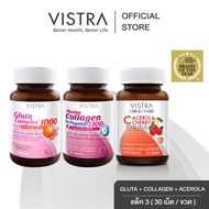 [ Gluta + Collagen + Vit C Set 3 ขวด ] VISTRA Gluta Complex 1000 Plus Red Orange Extract ( 30 เม็ด )