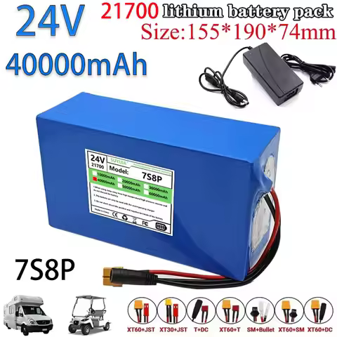 High Power Lithium Battery with Built-in BMS, High Capacity Power Supply, Charger, 24V, 40Ah, 21700,