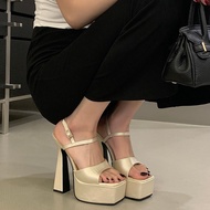 15cm High Heel Women's Shoes 2026 Thick Heel Buckle Strap Sexy Model Catwalk Sandals