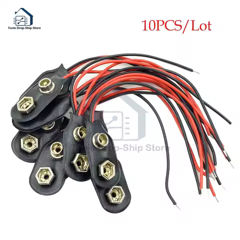 1/5/9/10pcs 9V Battery Clips 10cmBlack Red 2Wired Cable Connection Connector Buckle 9 Volt Battery C
