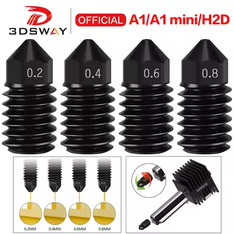 For Bambu Lab A1/H2D/A1 min Nozzle Hardened Steel 0.2 0.4 0.6 0.8mm Nozzles For Bambulab Upgraded Ho