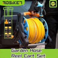 Garden hose reel cart set Water hose with spray gun Heavy duty hose for car wash Floor mounted hose reel cart set