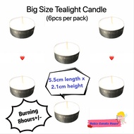 6PCS Big Size Tealight Candle (5.5cm length x 2.1cm height)(burning 8hours+/-)(High Quality)