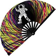 GloFX Rave Fan - Spaced Out Astronaut - Large Folding Fan - Music Festival Essential, EDM Rave Acces