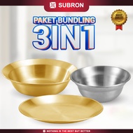 SUBRON Stainless Steel Bundling Package 3in1 14CM 18CM 22CM Silver Gold Multipurpose Serving Plate B