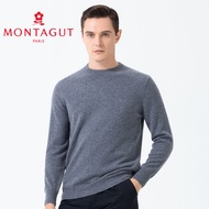 Montagut เสื้อสเวตเตอร์คอปกกลมผ้าขนสัตว์แท้สำหรับผู้ชาย ฤดูหนาว เสื้อชั้นในถักแบบลำลอง สวมใส่สบาย ทร