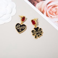 Chanel香奈兒不對稱愛心四葉草紅鑽耳環 香港實拍正品支持退換