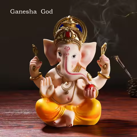 Resin Lucky Fortune Elephant God Statue Ganesha Figurine Indian Shiva God Sculpture Religious Orname