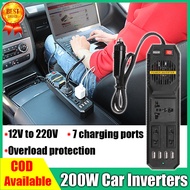 【สหรัฐอเมริกา Stock 】200W อินเวอร์เตอร์รถ Auto เครื่องแปลงไฟ DC 12V To AC 220V 4เครื่องชาร์จ USB พอร