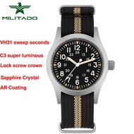 ★Militado ML05★ 38mm Military Field Watch VH31 Sweep Quartz Movement Domed Sapphire Crystal Waterpro
