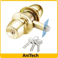 ANITECH Tubular Knob Cylindrical Cylinder Door Lock Tombol Pintu Tombol Pintu Bilik Rumah(Gold)