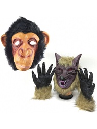 1只大耳猴子大猩猩面具,有趣的動物服裝派對乳膠頭部裝飾,適用於角色扮演玩具萬聖節化妝舞會