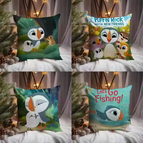 cartoon Puffin Rock Cushion Cover Premium Comfort Reversible Pillow Cove -Two in One Design for Any 