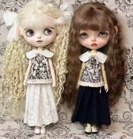 1SET classic vintage style Blythe/landoudou dress +collar (Fit for Lulu,ymy24,Ob22,24,26,zone, Jenny